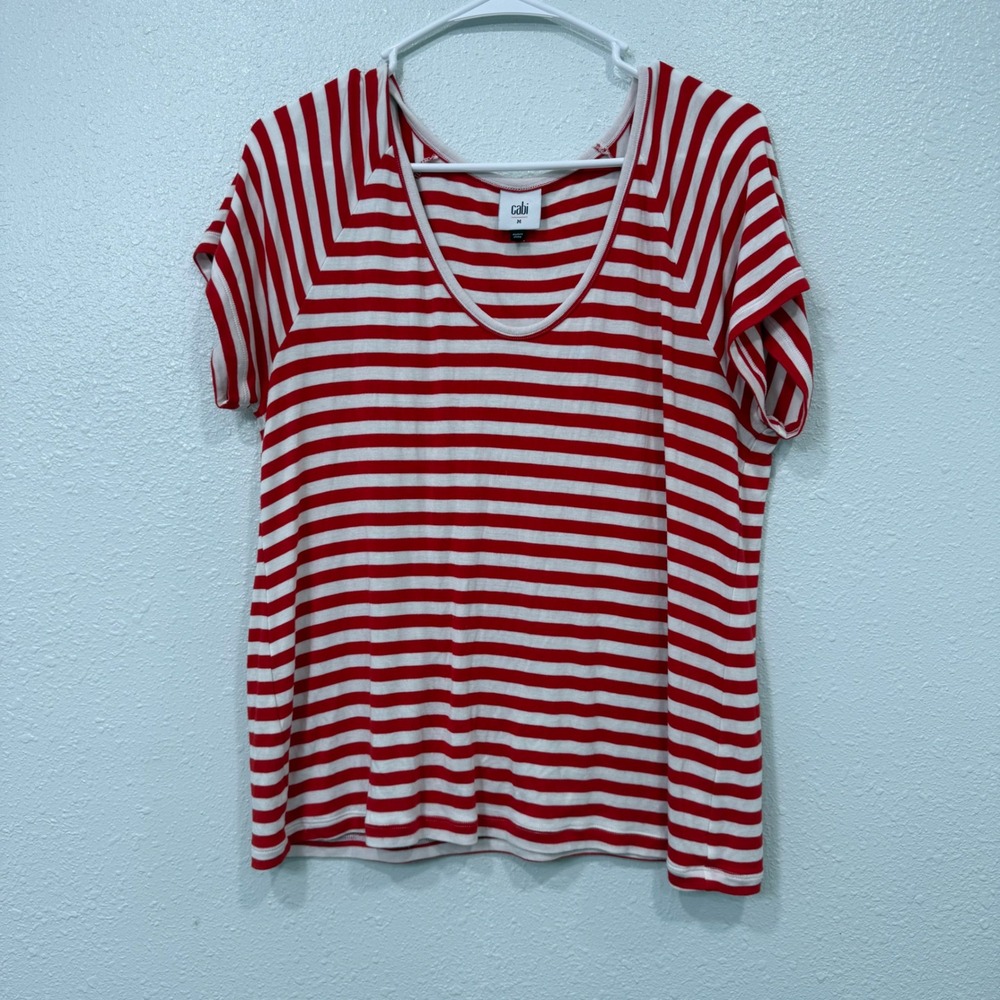 Cabi Red White Striped Scoop Neck‎ Short Sleeve Raglan Top 5798 Womens Medium